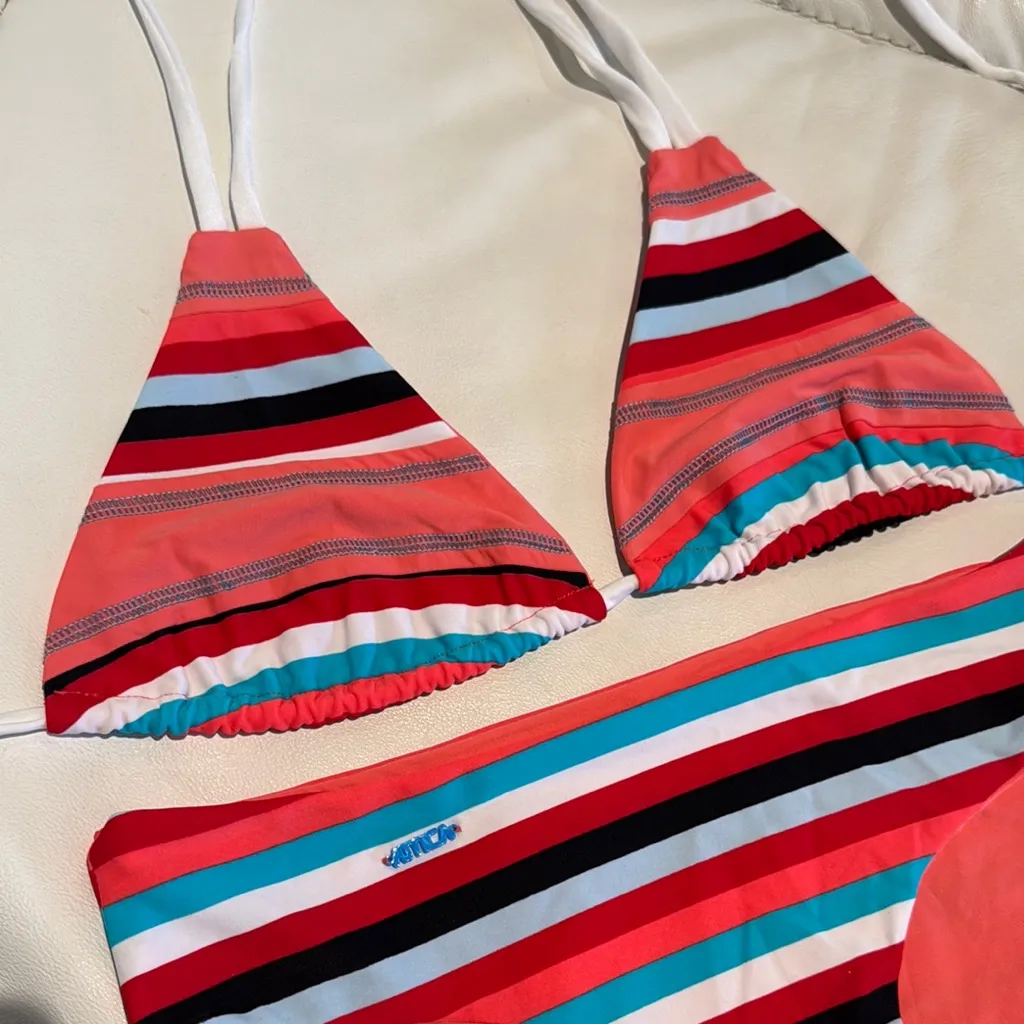 Women small/medium reversible Striped Bikini Set in Red and Blue pink swimwear - Image 2