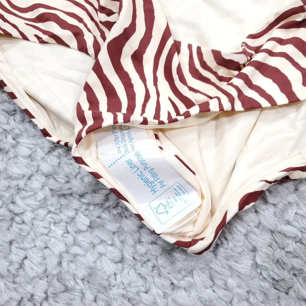 Andie Swim Hipster Bikini Bottom Bias Stripe Truffle Brown Red Cream Size Large - Image 4