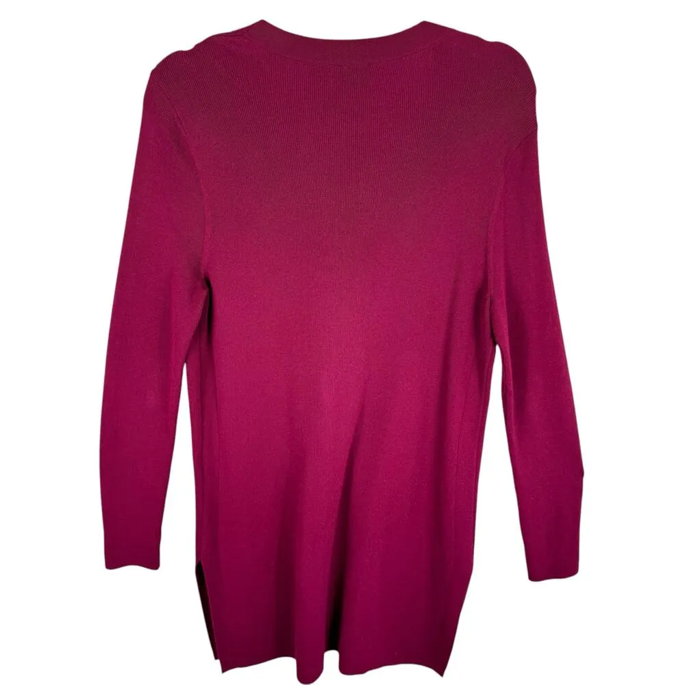 Chico's Dark Pink Long Sleeve V-Neck Button Front Tunic Cardigan Sweater Size S - Image 2