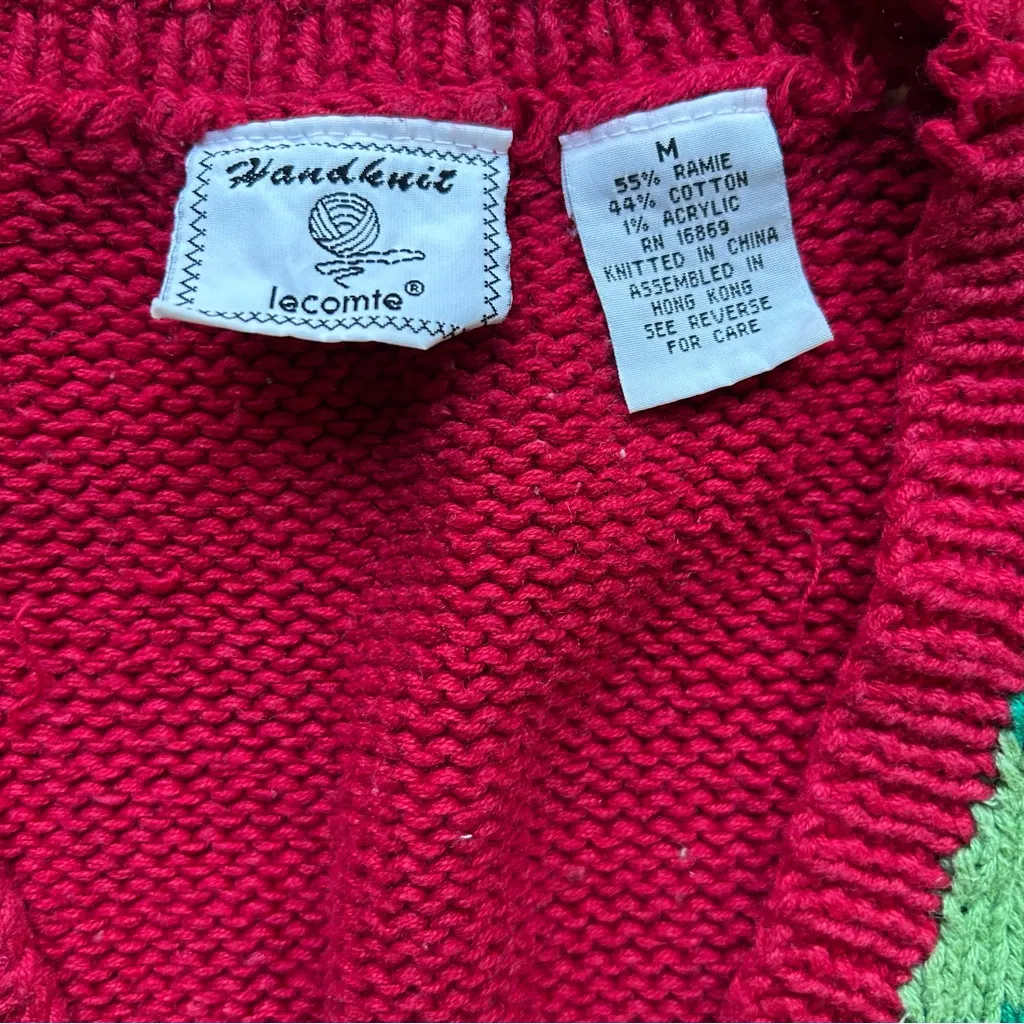 Vintage Handknit Lecomte Red Christmas Sweater Vest Women Size M Holiday - Image 6