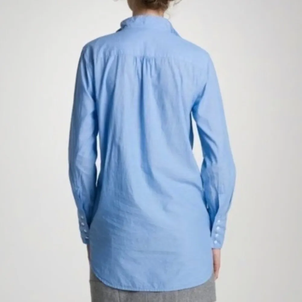 J. CREW Tuxedo Beach Tunic Muted Blue Denim Look Chambray Long Sleeve Cotton S - Image 5