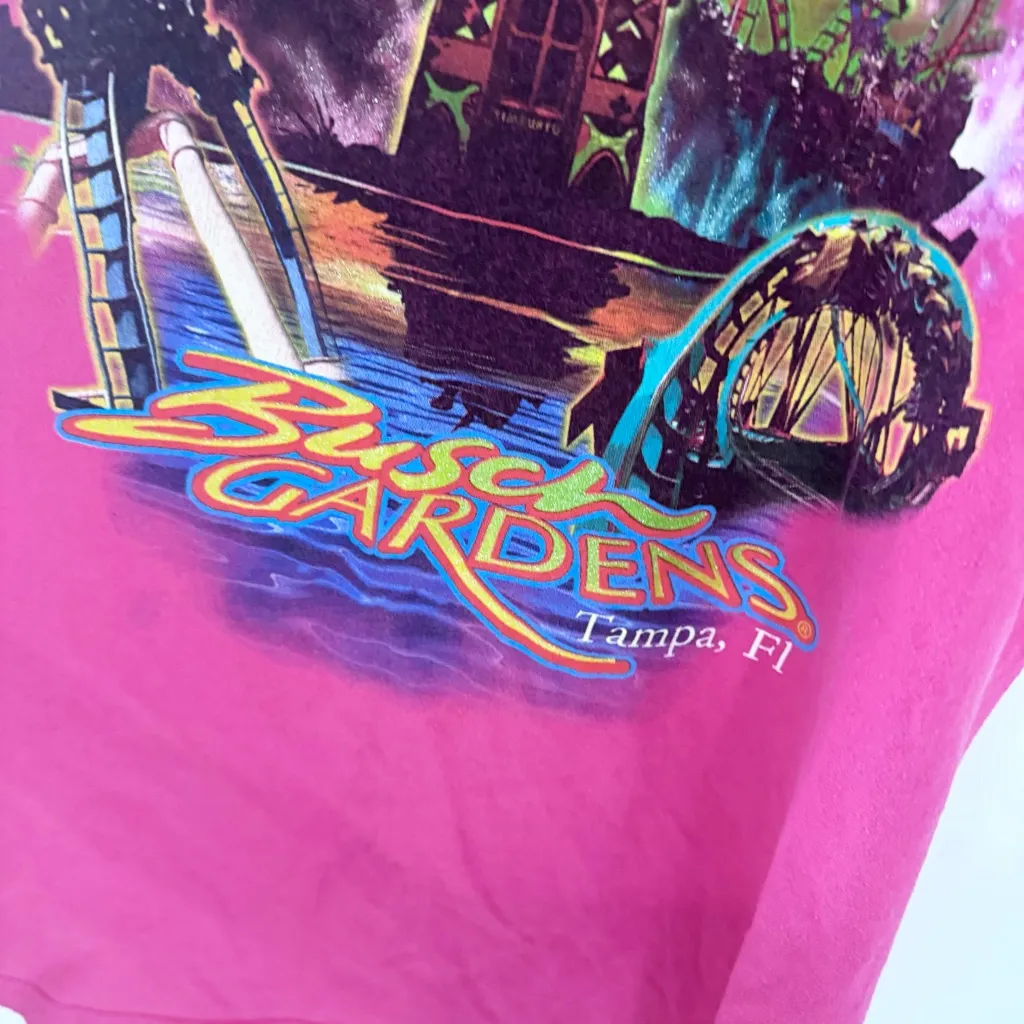 Vintage 90’s BUSCH GARDENS Tampa Fl Pink Short Sleeve Tee - LARGE - Image 3