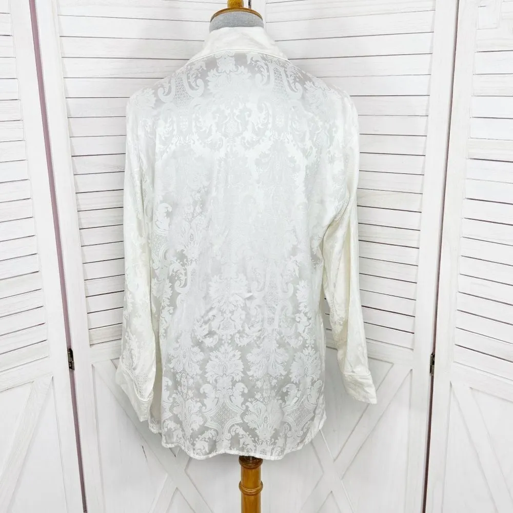 Victoria’s‎ Secret Vintage Jacquard Satin Pajama Top Ivory Medium Button - Image 4