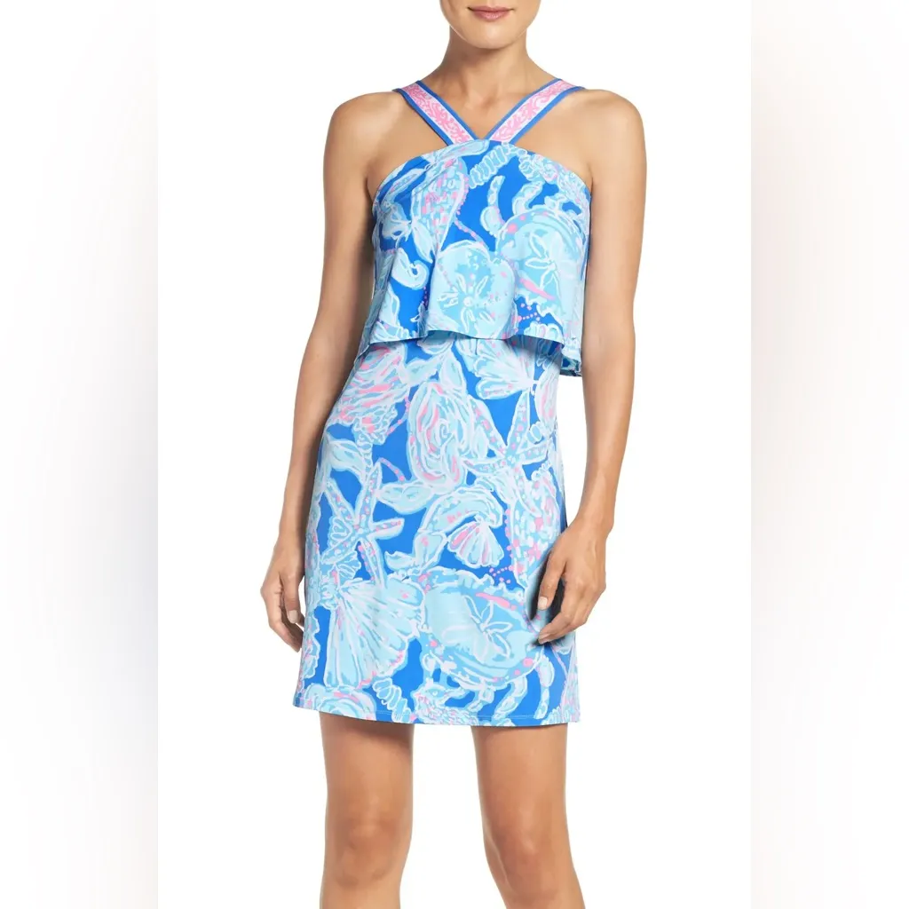 Lilly Pulitzer Shay Dress Women S "Into The Deep" Bay Blue Shell Print Stretch - Image 2