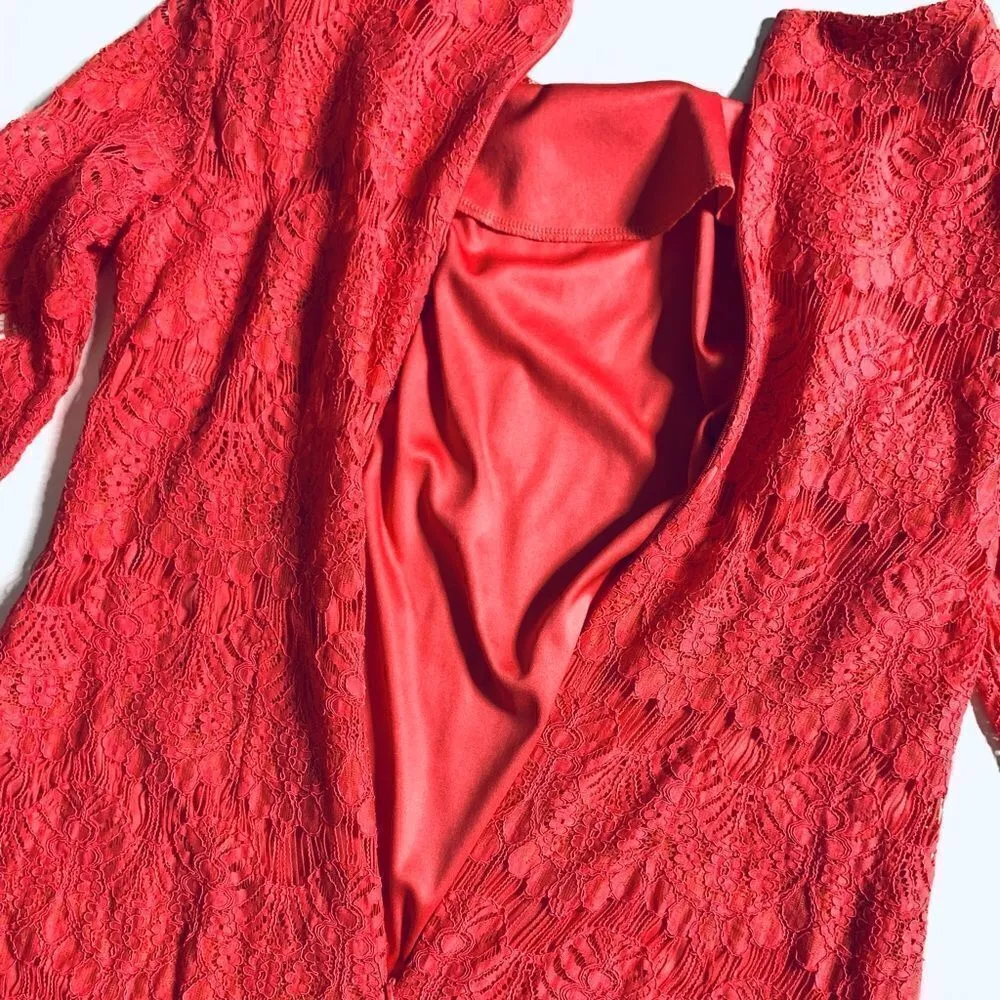 Jessica Howard hot pink/coral lace overlay fringe trim mini dress - Image 9