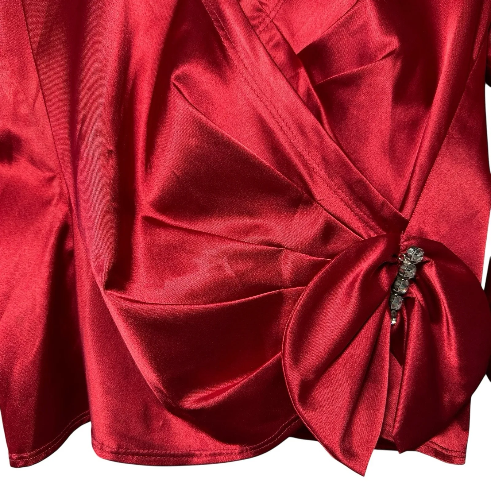 VTG Y2K J.R. Nites Red Satin Wrap Blazer Blouse Rhinestone Bow Evening Top 10P - Image 10