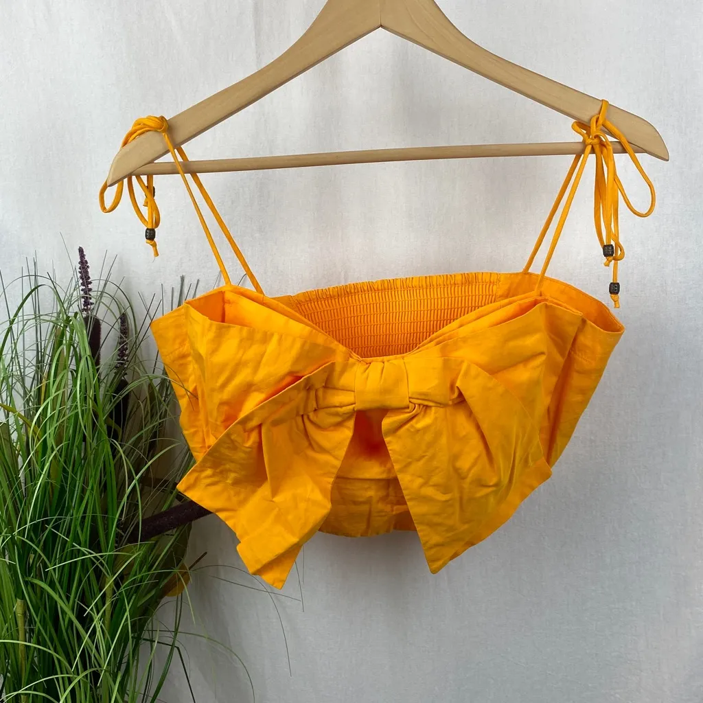 Anthropologie Maeve Orange Sleeveless Bow Trim Crop Top S - Image 4