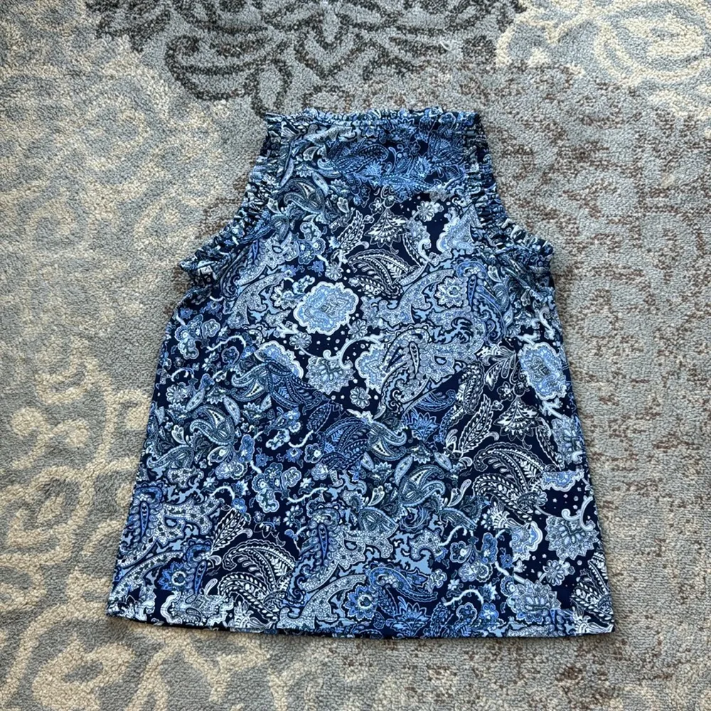 MICHAEL Michael Kors Arabesque Paisley-Print Top Blue Medium - Image 6