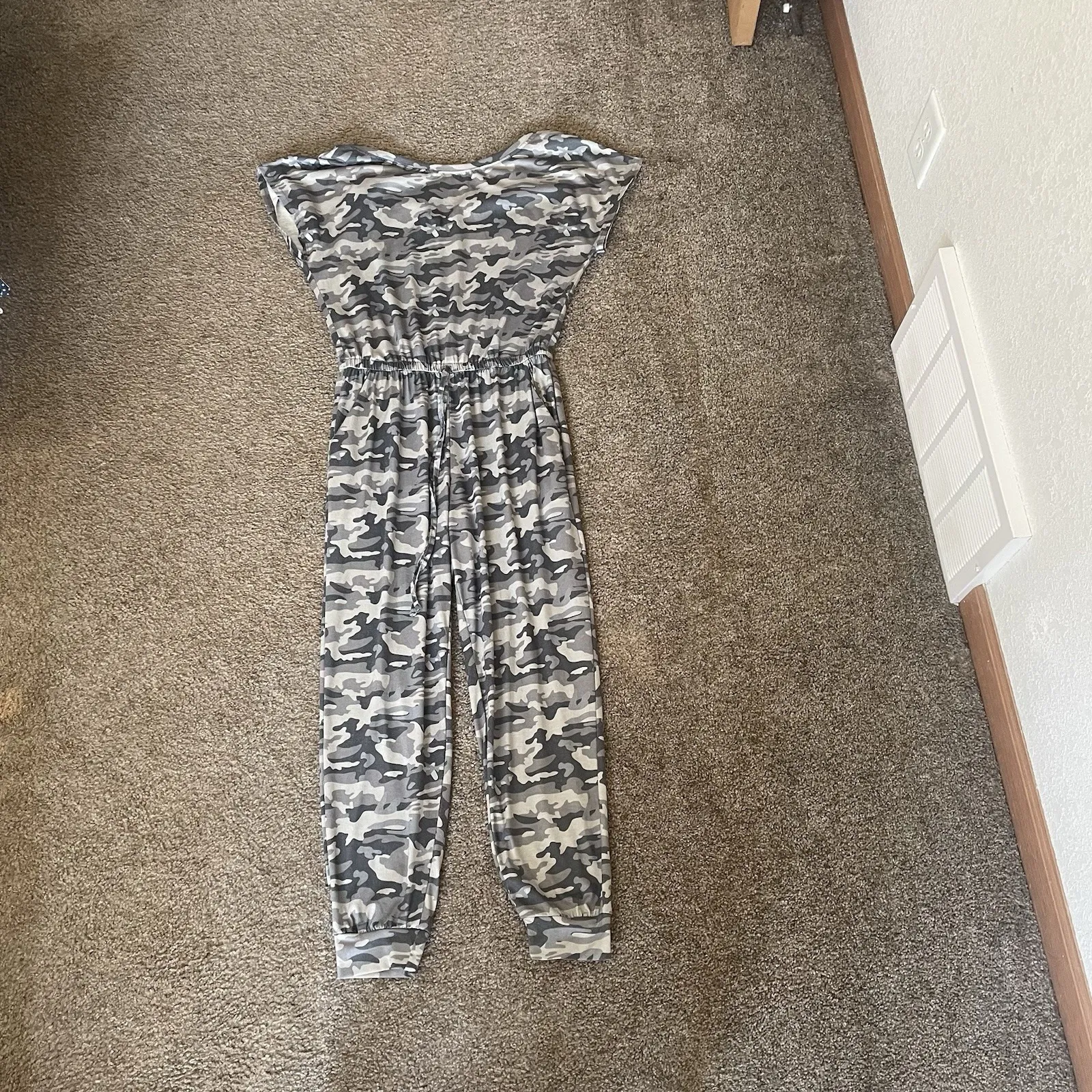 PrettyGarden Camo Jumpsuit M Gray Jogger Style Drawstring Waist Comfy Casual - Image 3