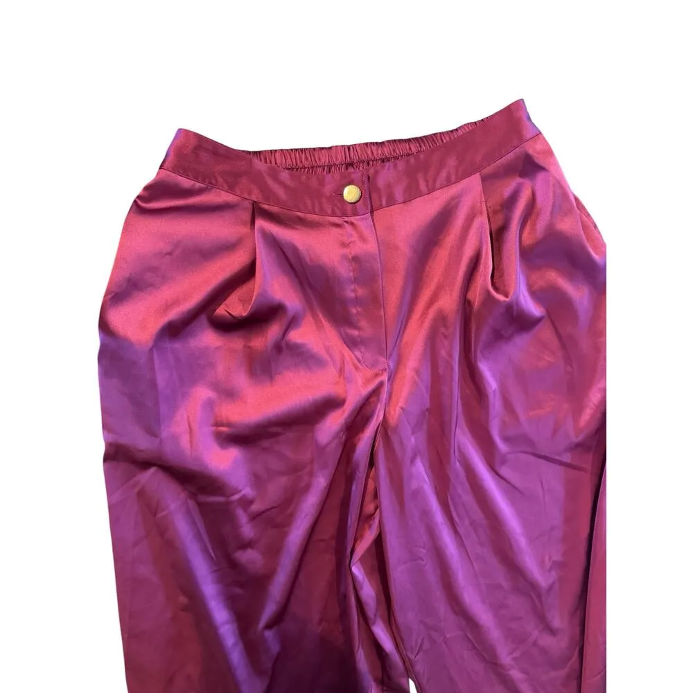 Tenickab The Drop Wide Leg Satin Pants Magenta Pink Medium High Waist Palazzo - Image 5