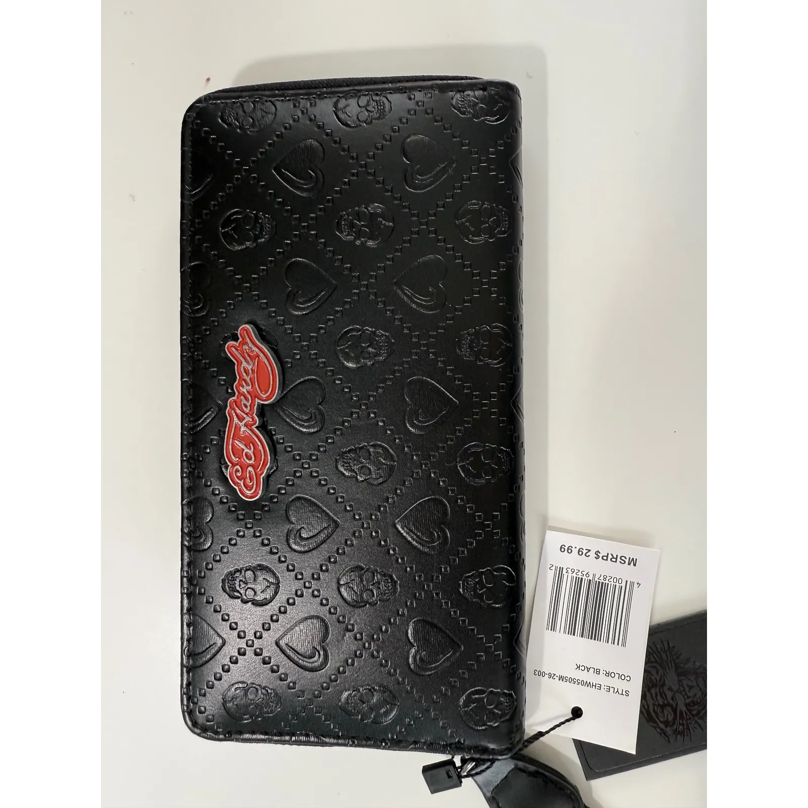 Ed Hardy Black Skull‎ Heart Embossed Zip Around Wallet Wristlet - Image 4
