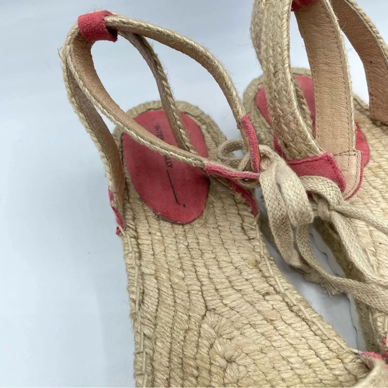 Intentionally Blank Platform Espadrille Sandals Tan & Coral Pink Womens 10 Beach - Image 4