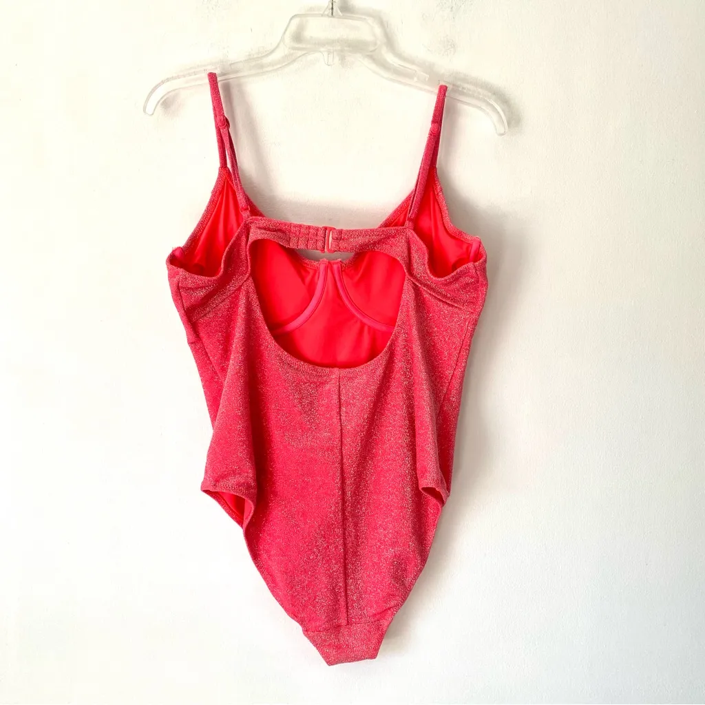 Good American Sparkle Show Off Underwire One Piece Swimsuit Coral Pink size 4 - Image 7