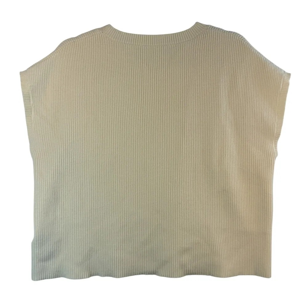 Sleeveless Knit Sweater Vest Top Pocket Casual Layering Cream Butter Yellow Sz L Size L - Image 2