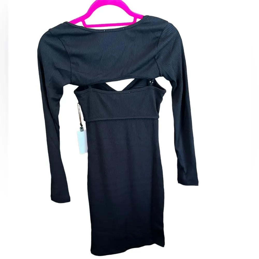 NWT Astr THE LABEL RIBBED BUSTIER DRESS & LONG SLEEVE SHRUG SET Black XS - Image 3