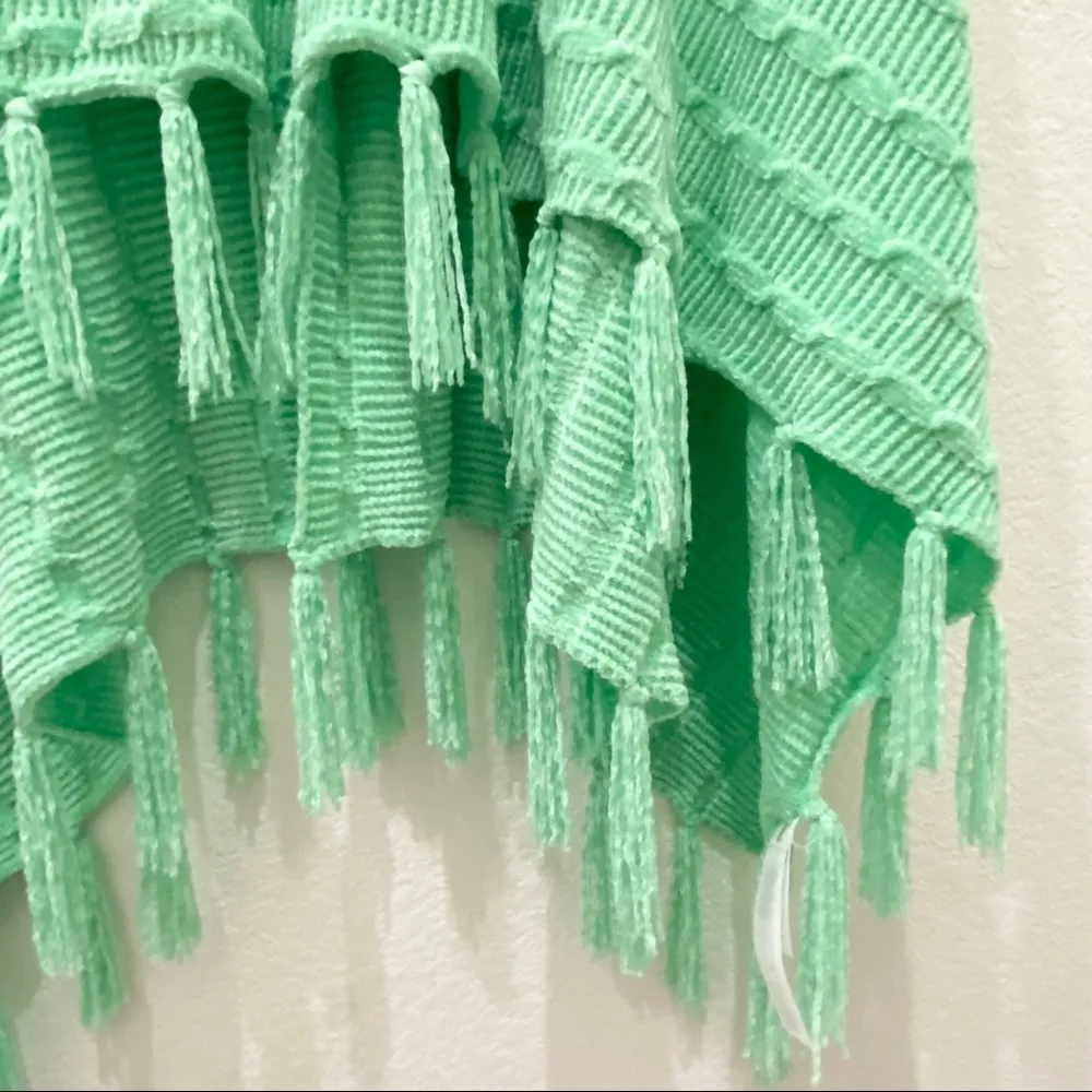 Rare HTF LuLaRoe Chenille Mint “Mimi” Sweater Knit Wrap Poncho Cape Fringe Scarf - Image 9