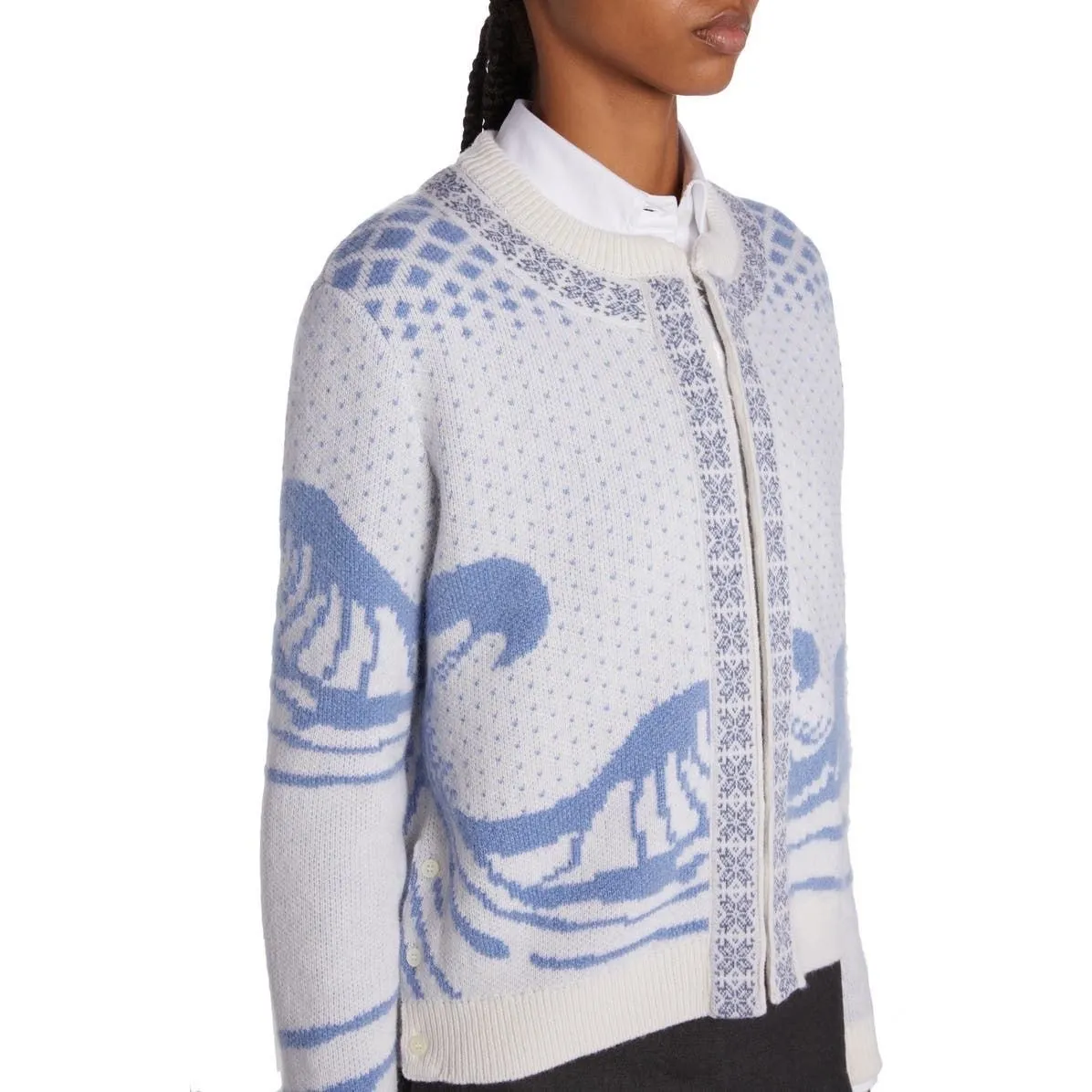 Thom Browne Wave Fair‎ Isle Cardigan Size 2 White - Image 7