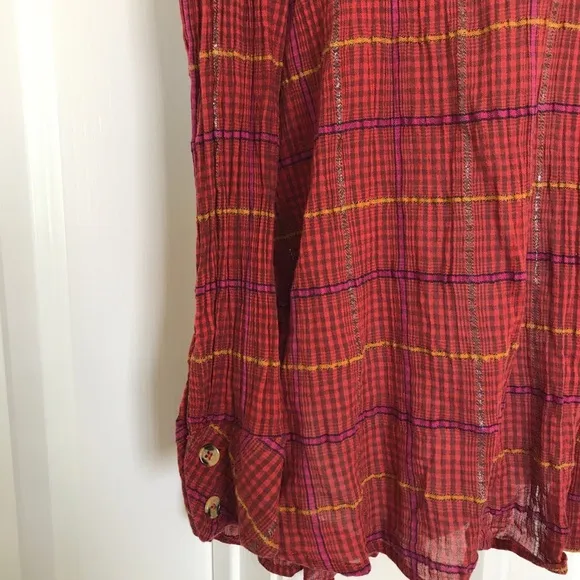 Free People Break My Stride plaid oversized Cabincore Blouse S‎ - Image 7