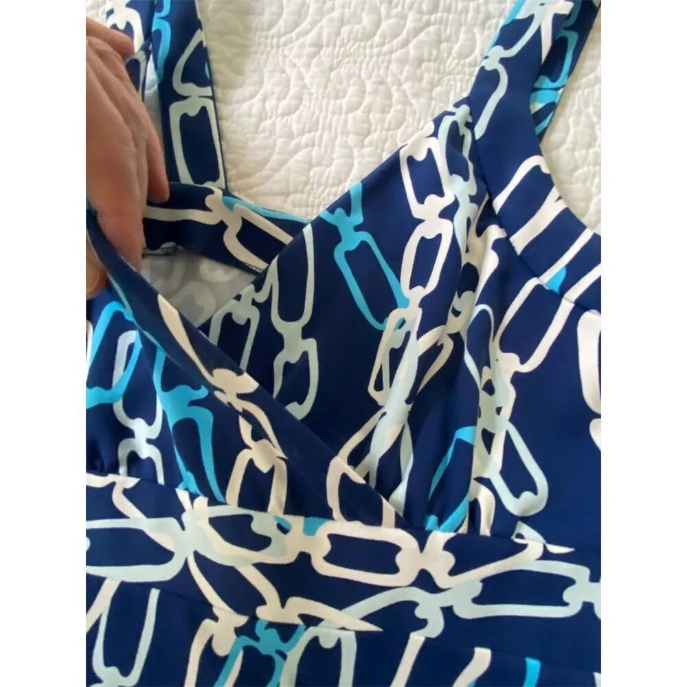 J. McLaughlin Maxi Dress Blue Chain Print Sleeveless V-Neck Long Dress​ Size XS - Image 8