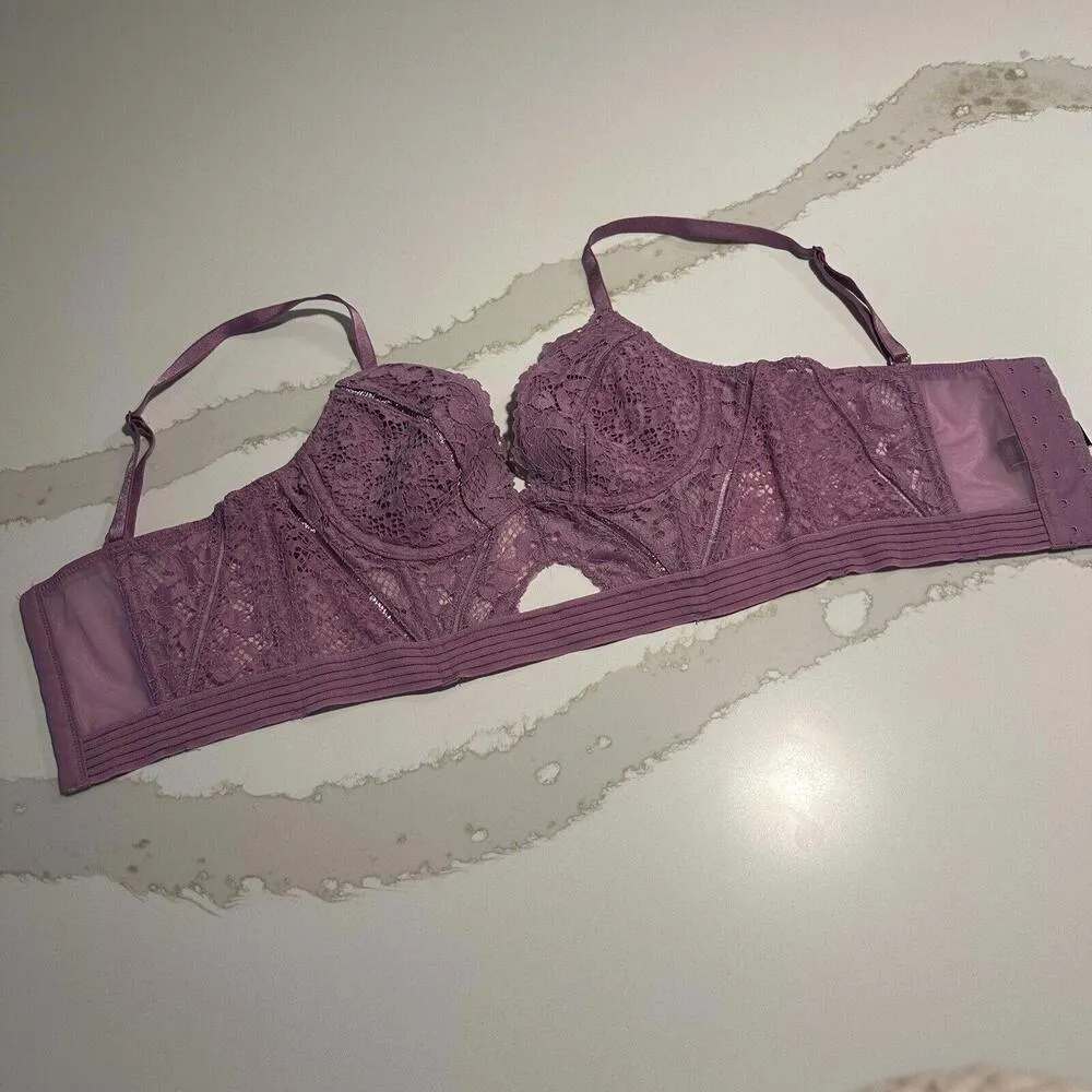 Victoria’s Secret Very Sexy Lined Plunge Long Line Bra Purple Lace 32D - Image 7