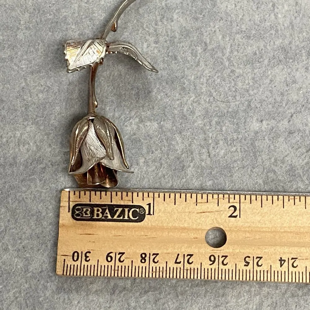 Vintage Signed Giovanni Silver Tone Rose Flower Brooch Floral Old Money Tarnish - Image 5