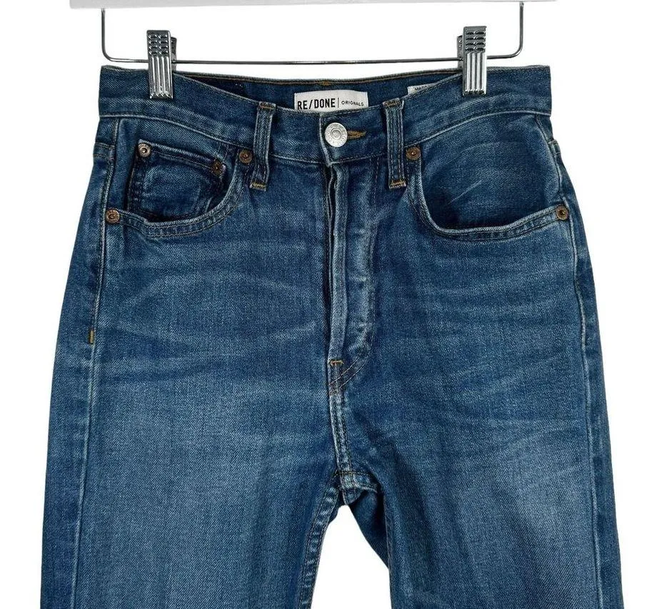 Re/Done Elsa Jeans Button Fly Medium Wash High Rise Hem Slit Boho Womens Size 25 - Image 3