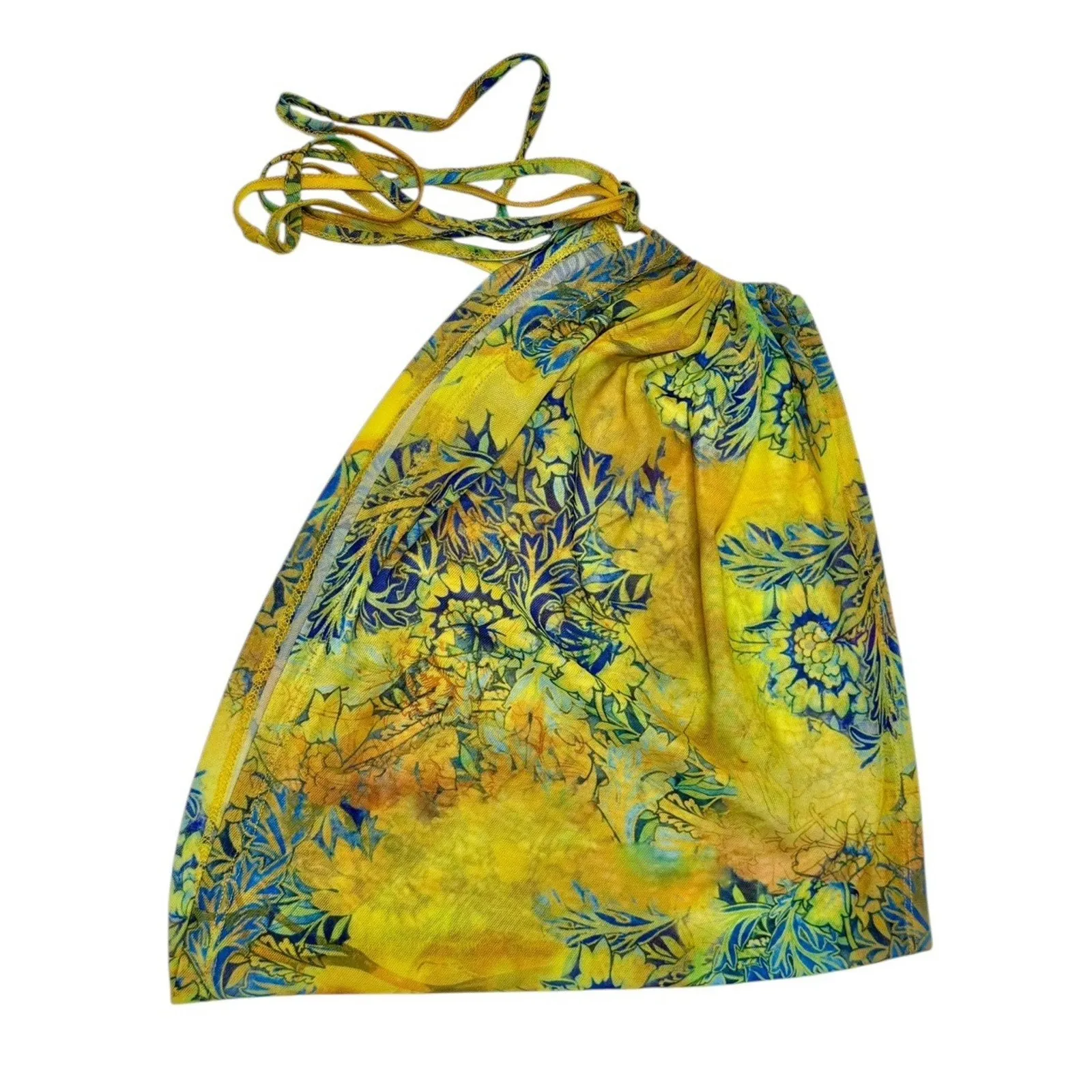 DOLLS KILL JADED LONDON Macaw Floral Print Yellow Ruched Mini Mesh Skirt Size M Size M - Image 5