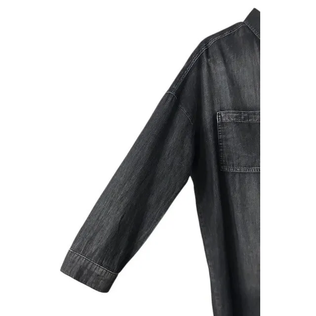 Chambray Black Mini Shirt‎ Dress/Tunic M Dark Casual Goth Witchy Minimalist Fall - Image 7