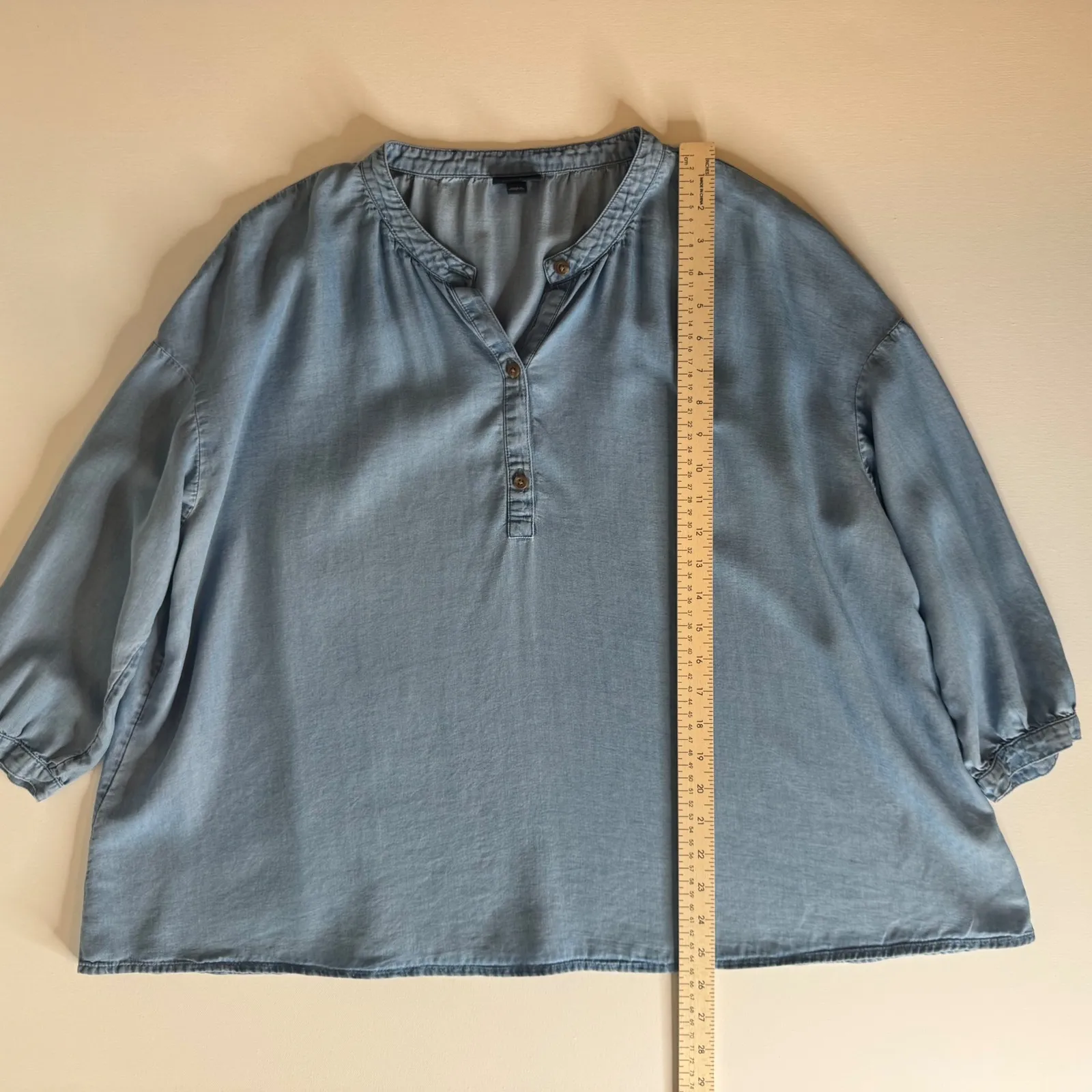 J Jill Denim‎ Womens Tencel Lyocell Button Up Top Sz L Blue Flowy Lightweight Size L - Image 9