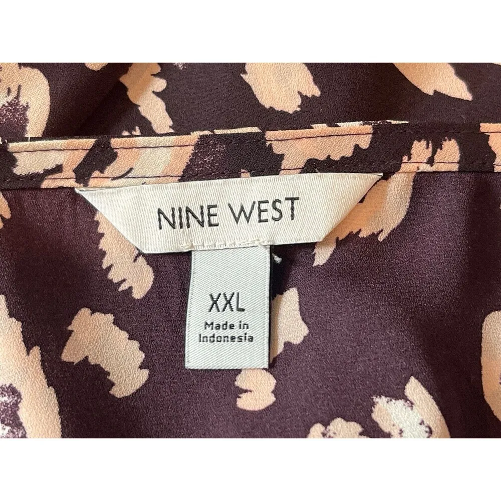 Nine West Purple Floral Long Sleeve Sheer Button Up XXL Top - Image 9