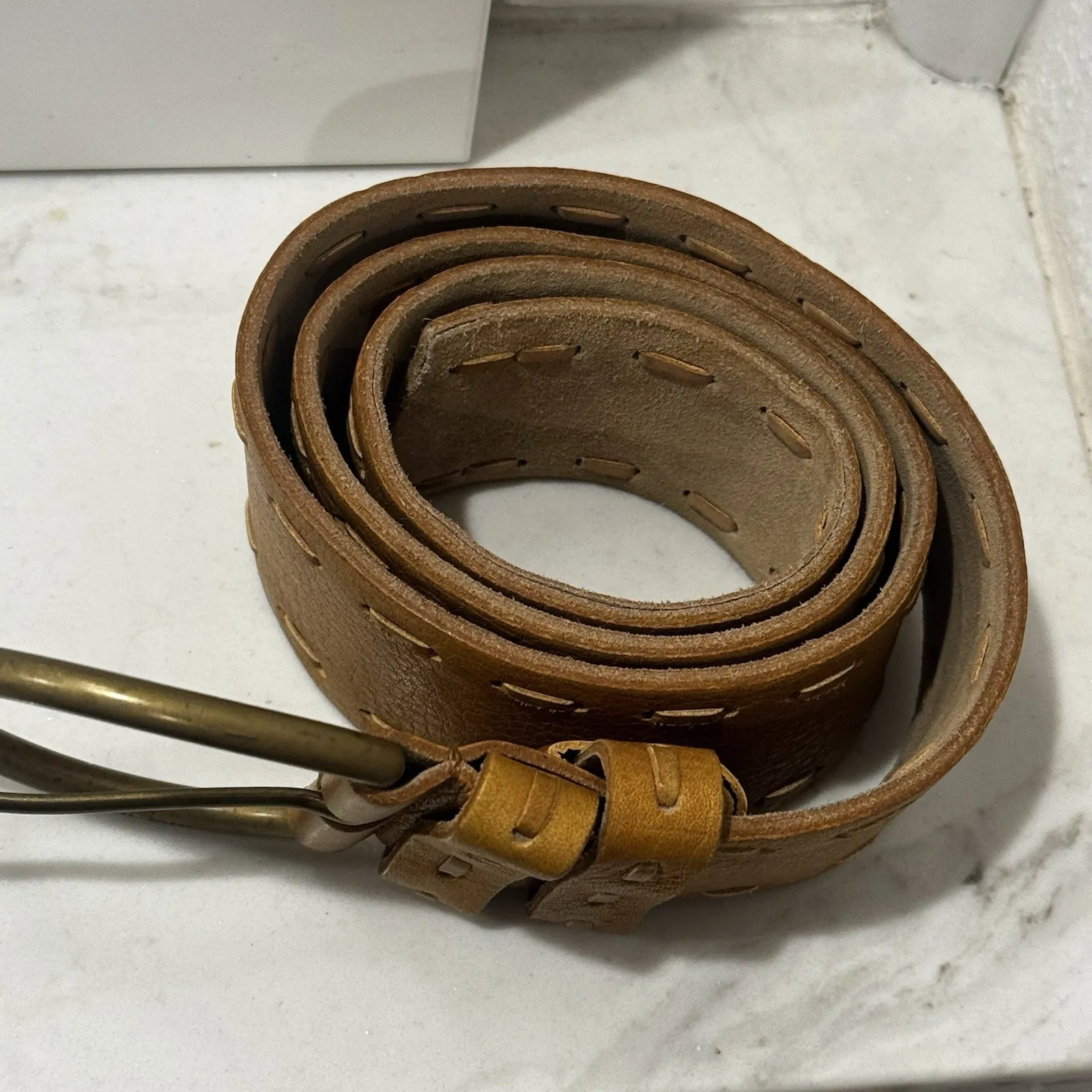 Miu Miu Brown Genuine Leather Designer Belt Made in Italy Womens 32 Brass Buckle - Image 3