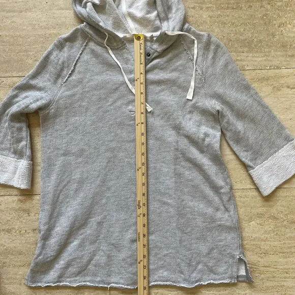 Soft‎ Surroundings Gray French Terry Just Beachy Hoodie Sweatshirt S 3/4 Sleeve - Image 5