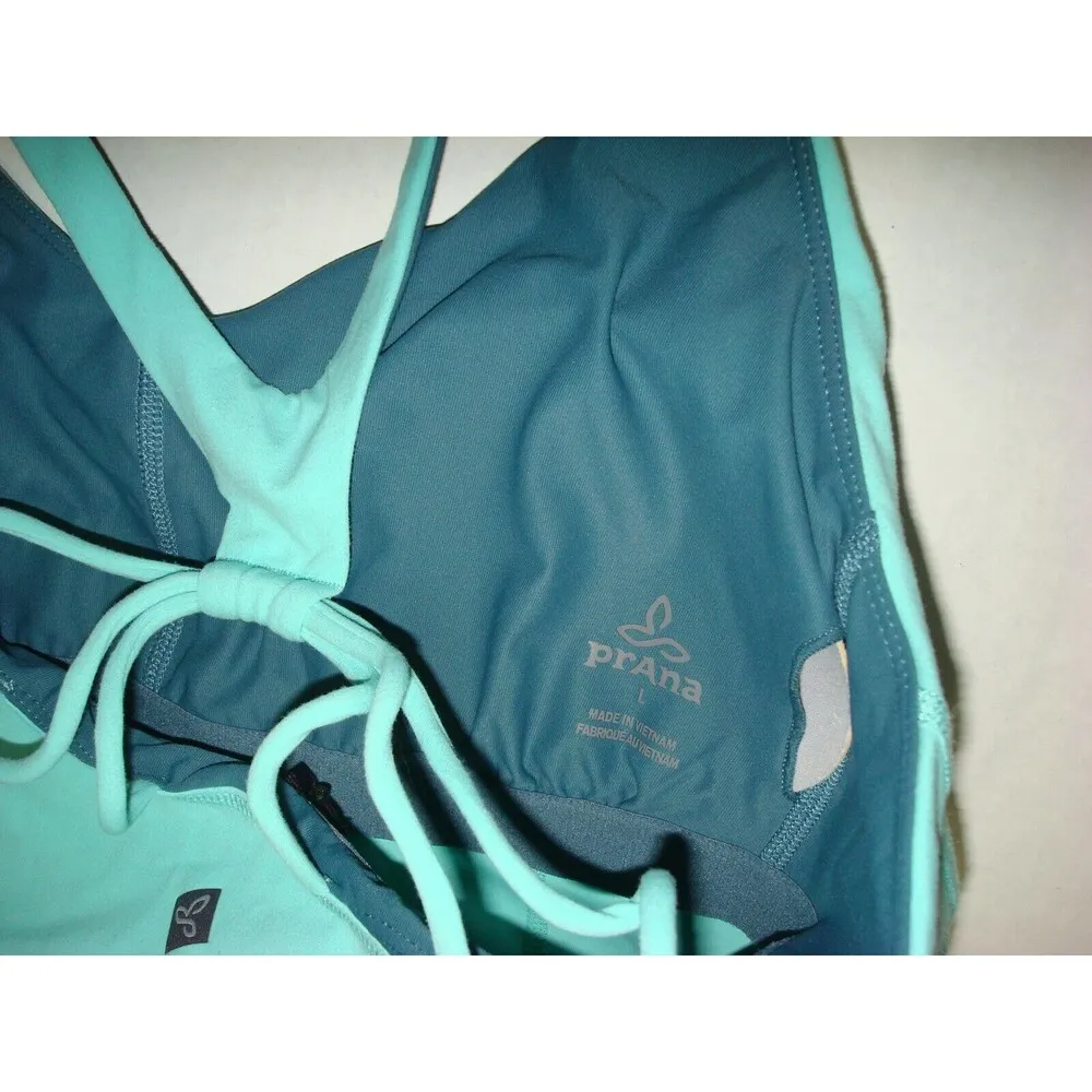 NWT Womens PrAna Yoga Pilates Strappy Top Bra New Momento L Aqua Blue Cups UPF - Image 7