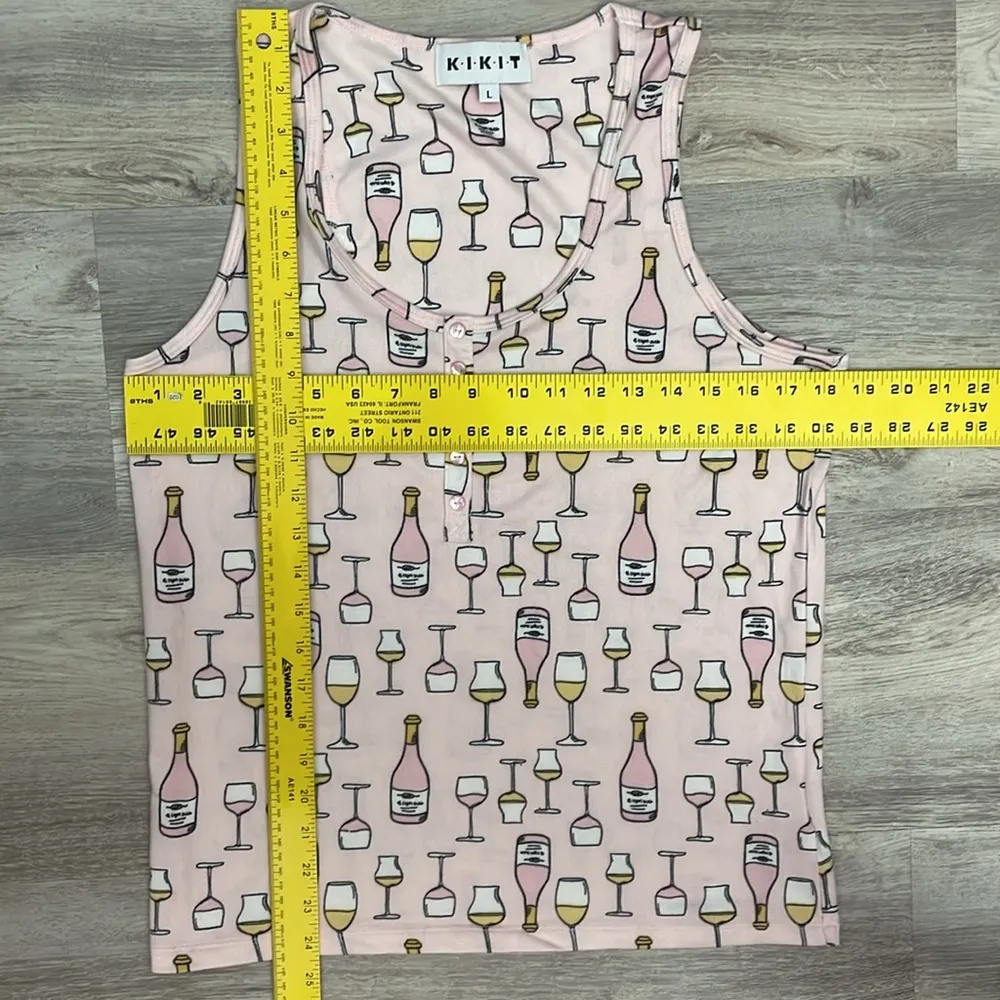 KIKIT Pink & White Graphic Wine Glass Soft Ribbed Pajama Tank Top Size Large - Image 9