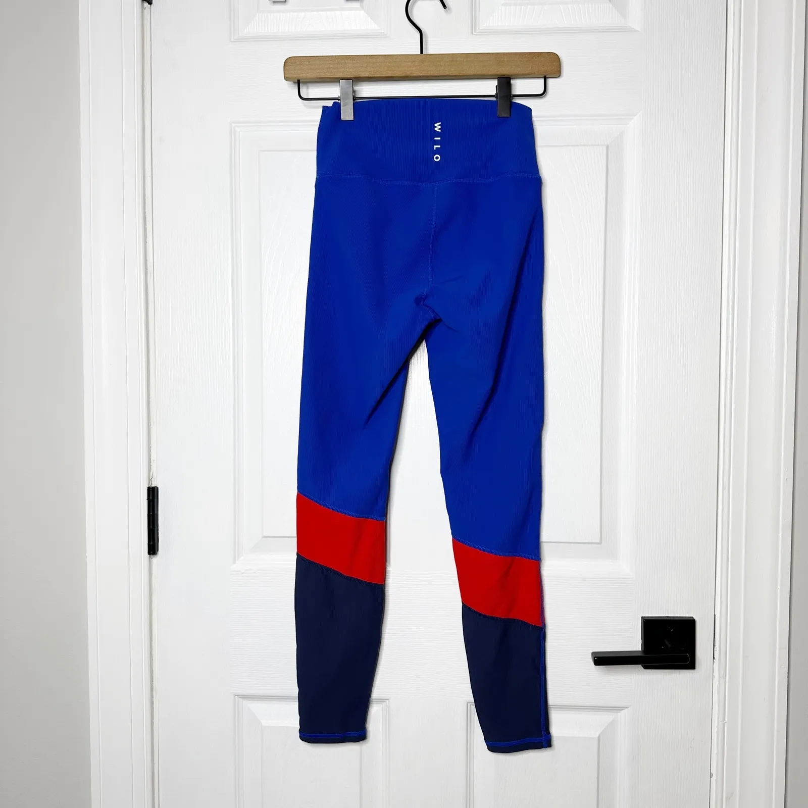 WILO The Label Leggings Small Blue Red Colorblock Ribbed High‎ Waist Activewear - Image 2