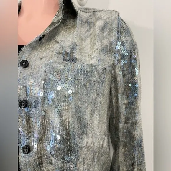 NWT Anthropologie Pilcro Sequin Embellished Tie‎ Dye Button Down Shirt Blouse XS - Image 12