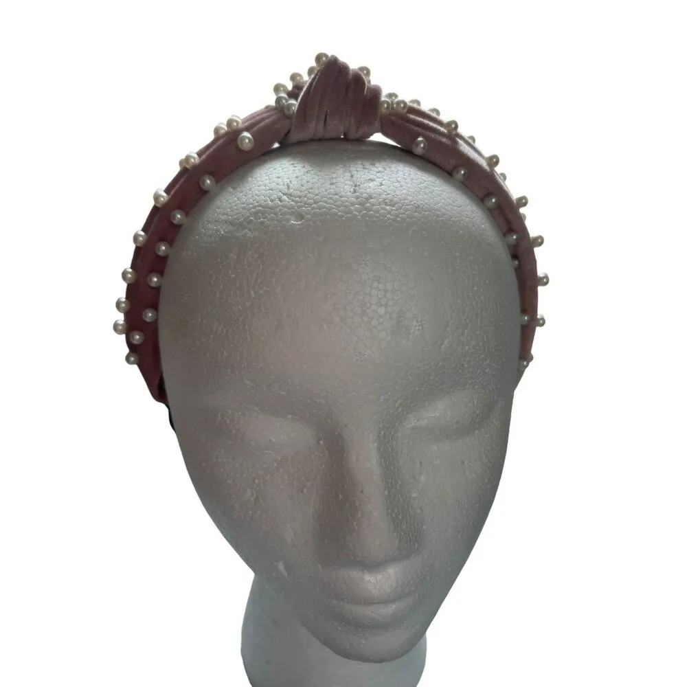 Blush Pink Purple Velvet Headband Knot Pearl Beads NWOT Hair Accessory - Image 2