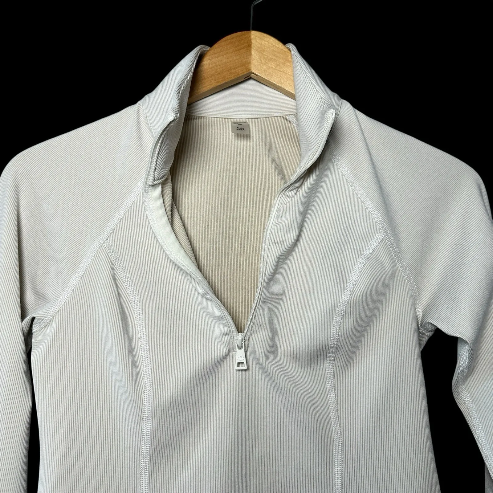 Beyond Yoga Rib Zip Pullover XS Cream Heather Long Sleeve Thumbholes Yoga Top‎ - Image 6