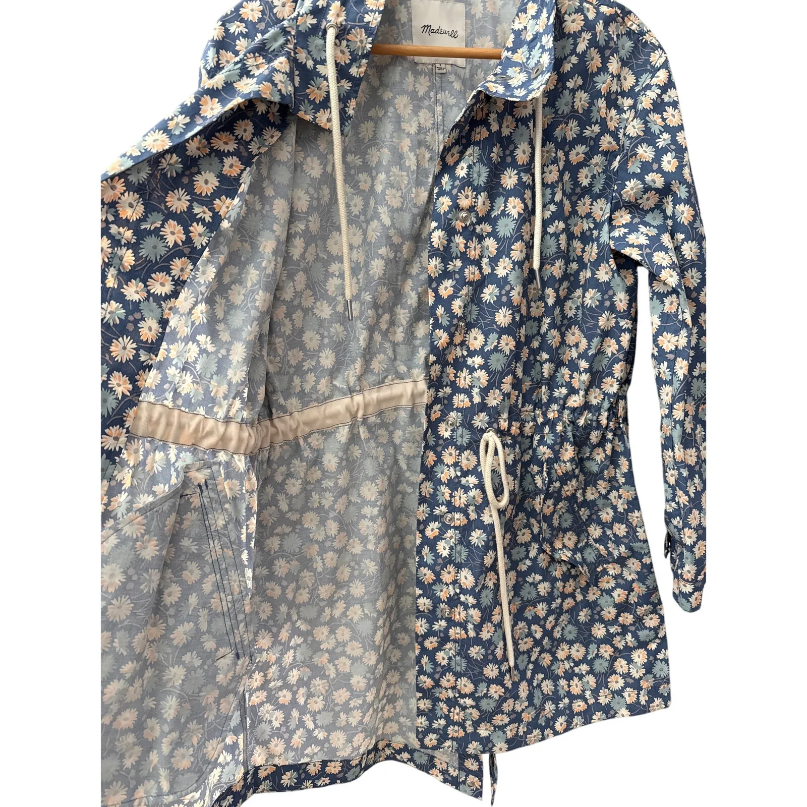 Madewell Preppy Ruffle-Neck Anorak‎ Raincoat French Floral Blue Moon Size Smalll - Image 10