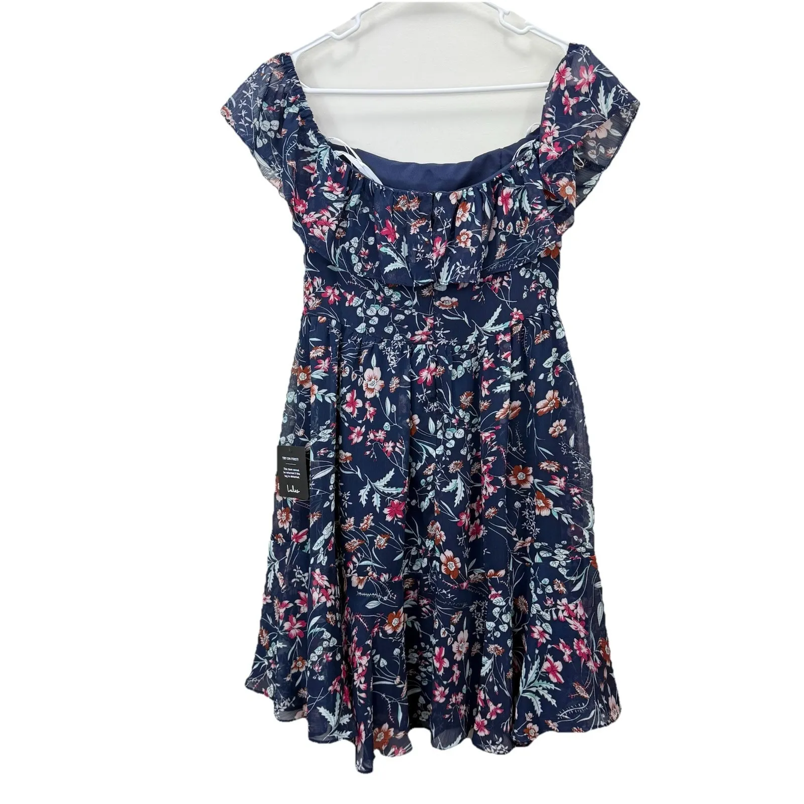 NWT Lulus My Favorite Navy Blue Floral Print Off the Shoulder Dress Size MEDIUM - Image 7