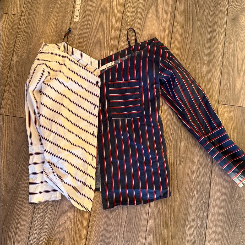 Mango Asymmetrical Striped Cold Shoulder Blouse - Black and White - Image 8