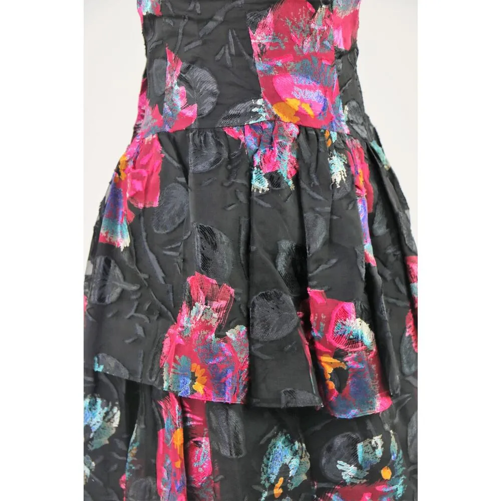 Vintage 1980s Black Floral Backless Cachet Dress By Bari Protas Medium - Image 8