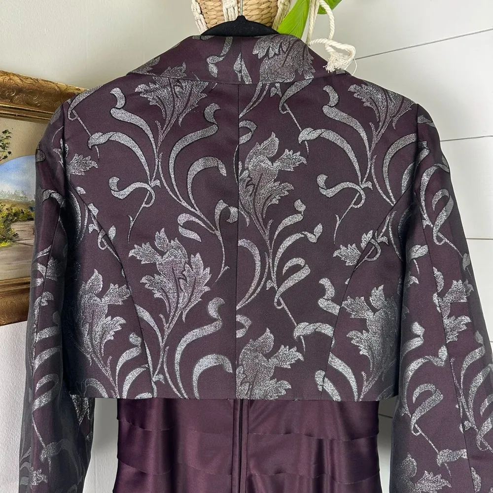 Alex Evenings Column Sheath Metallic Tiered Gown  Bolero Jacket Plum Size 6 - Image 4
