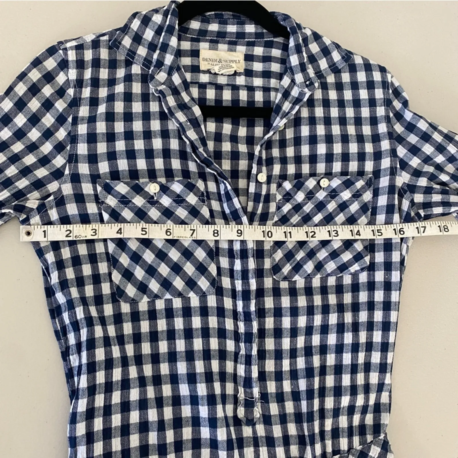 Ralph Lauren Denim & Supply 100% Cotton Navy Blue White Gingham Check Romper XS - Image 6