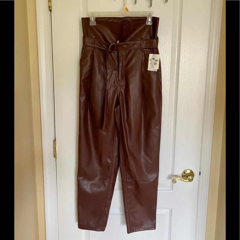 NWT OPEN EDIT Faux Leather Pants Brown Size Small - Image 3