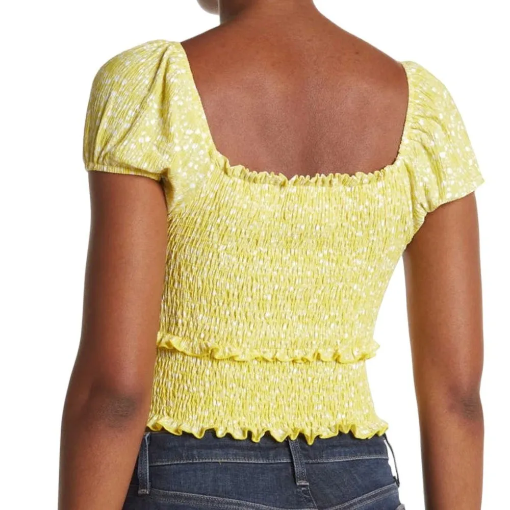 Lush Yellow Printed Smocked Crop Top Women Size Medium NWT | 46-12 - Image 2