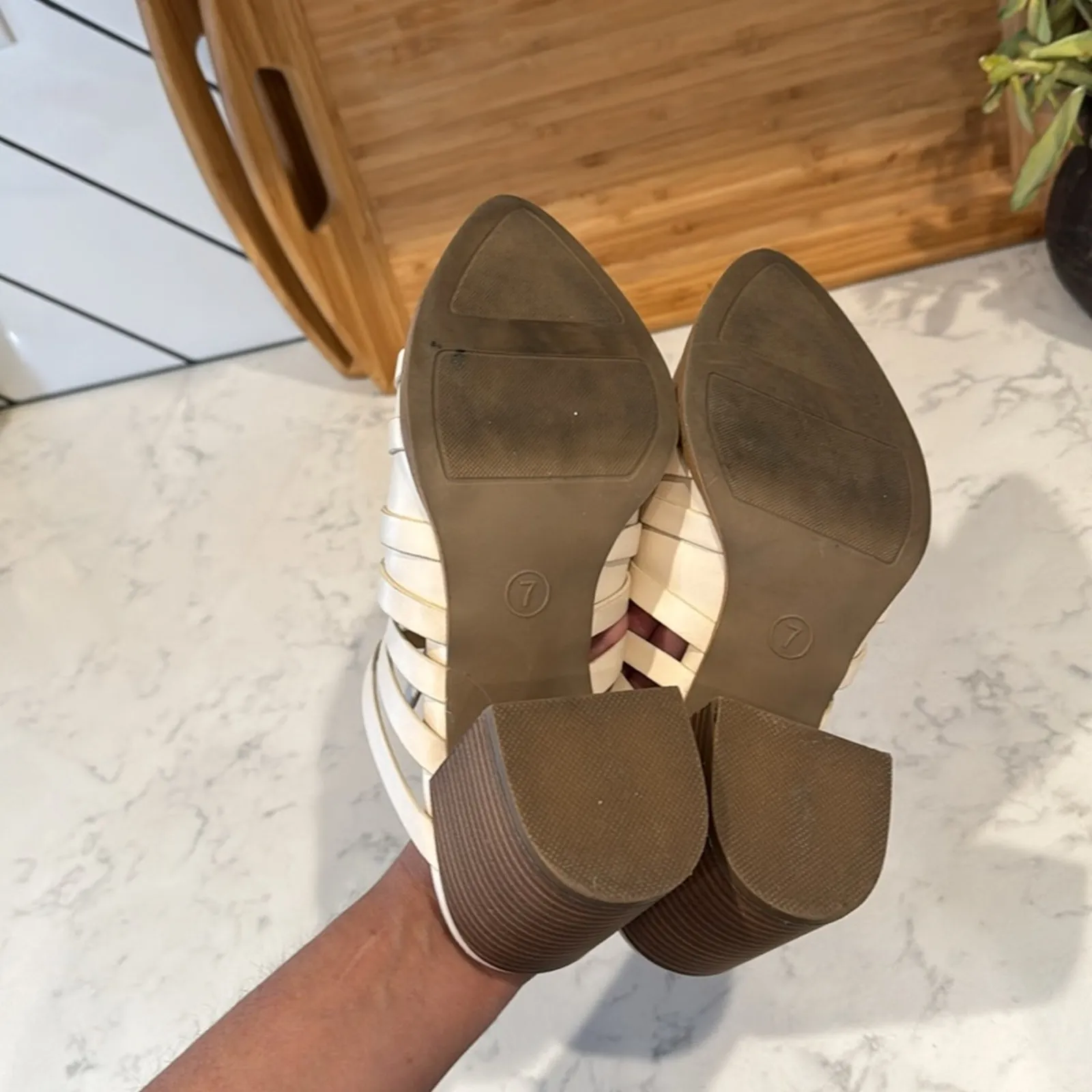 Sonoma Vitalize cream western bohemian almond toe mules stacked heel size 7 - Image 8