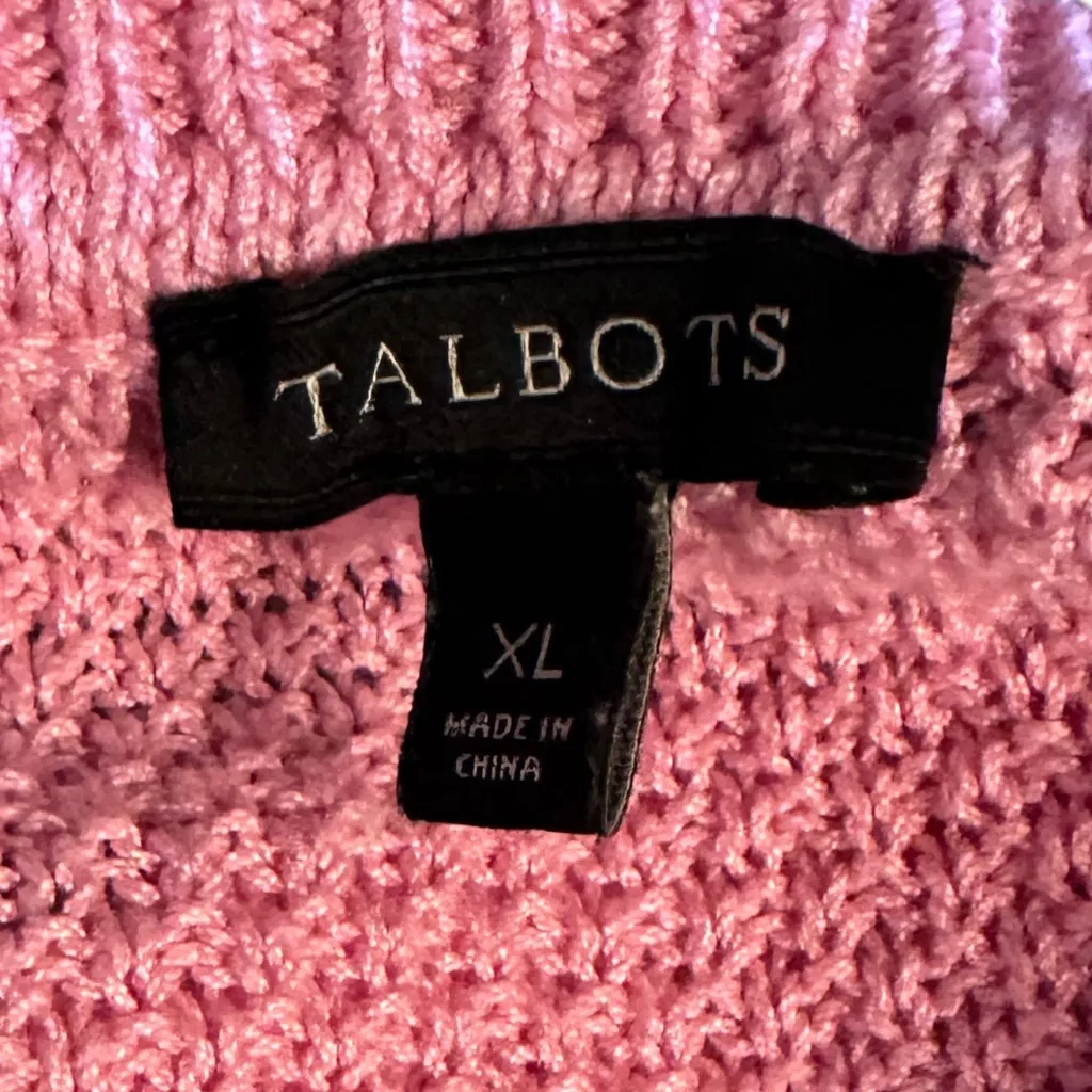 Talbots V Neck 3/4 Sleeve with Fringe Pink‎ Sweater Sz XL - Image 6