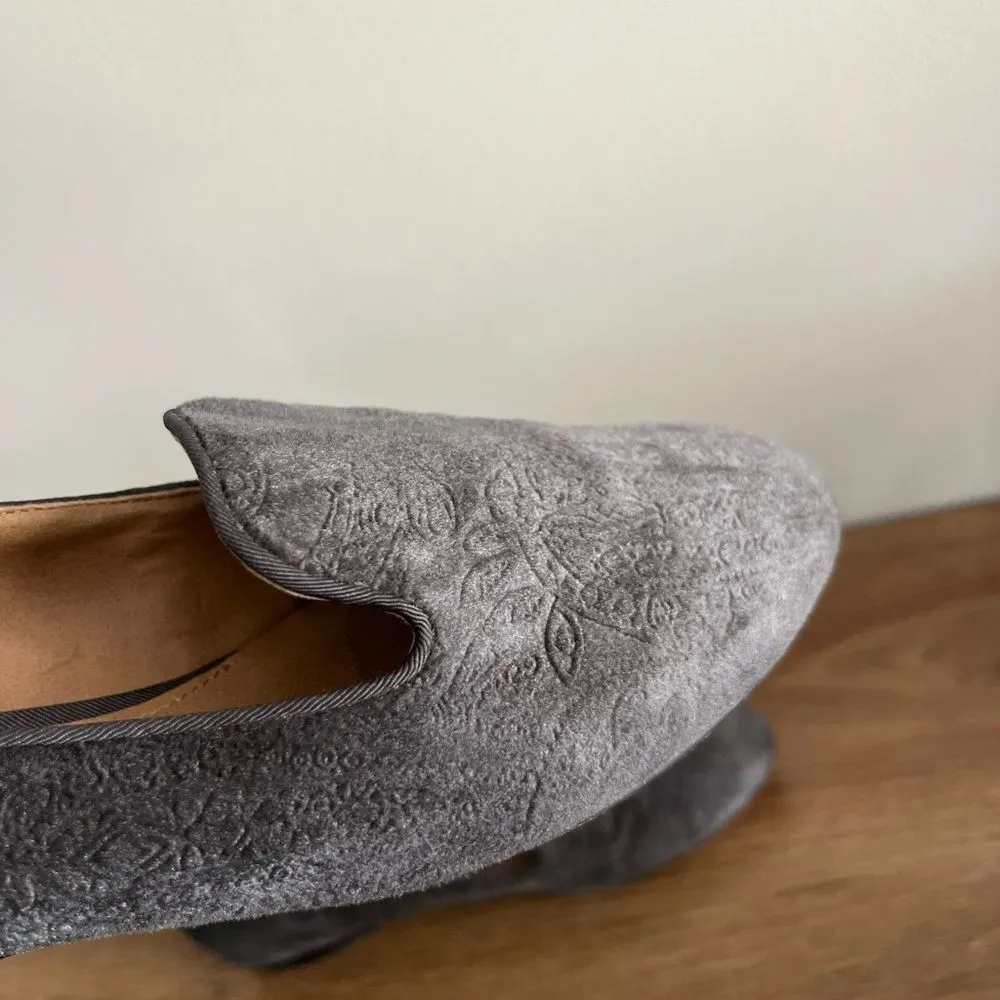 Tahari Gray Velvet Jacquard Loafer Flats Floral Slip On Career Chic - Image 9