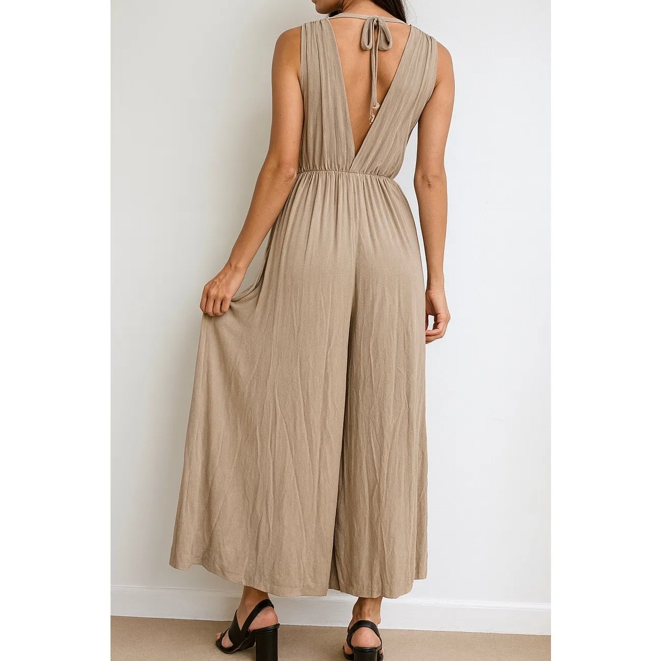 Chic Sleeveless Wide-Leg Jumpsuit – Beige / Neutral - Image 2